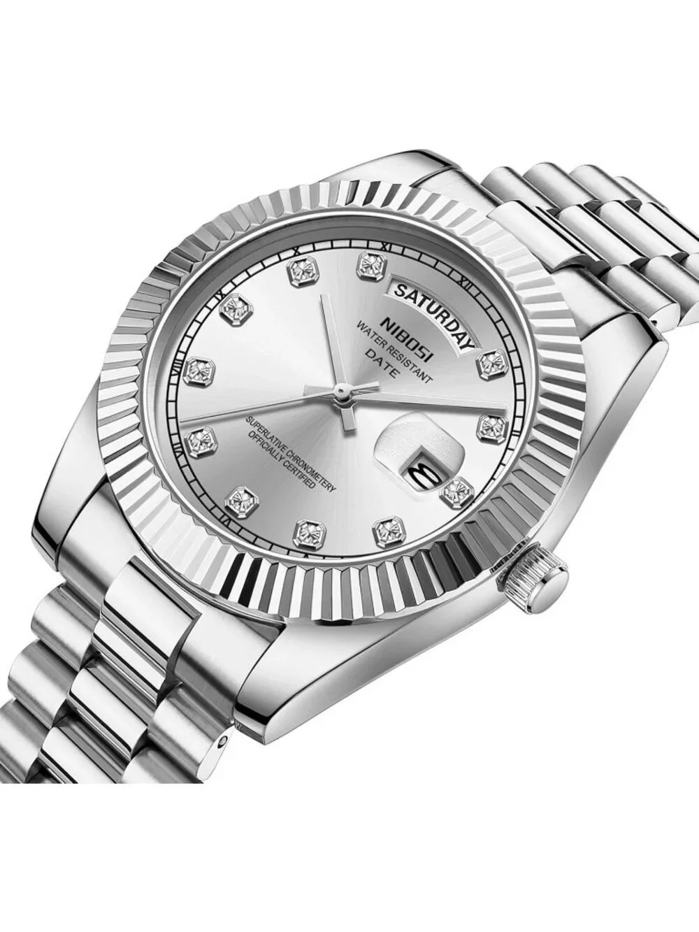 Nibosi Men's All Silver Analog Quartz Stainless Waterproof Desiger Wrist Watch